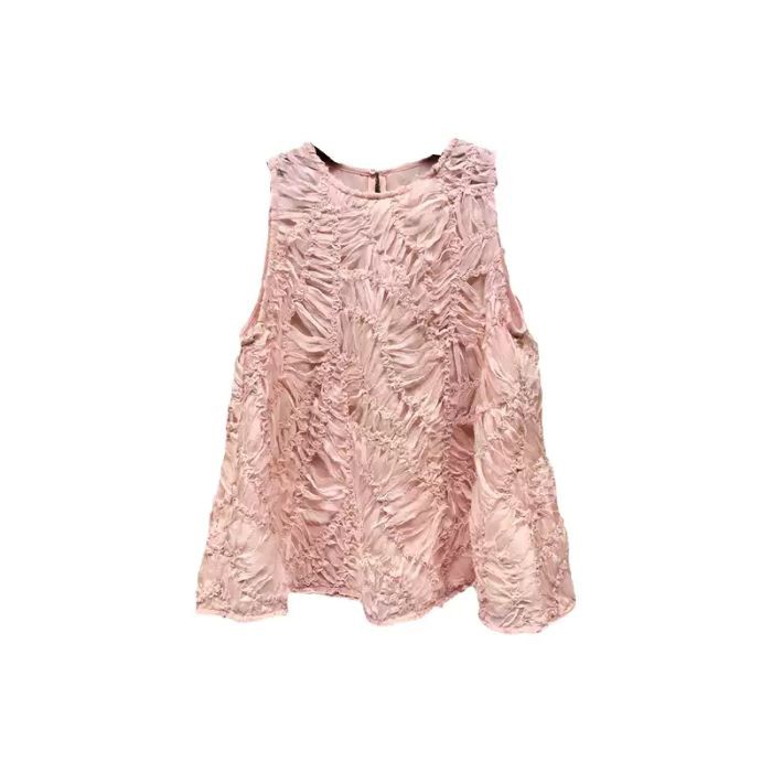 Pink Paneled xù lên một - dòng không tay